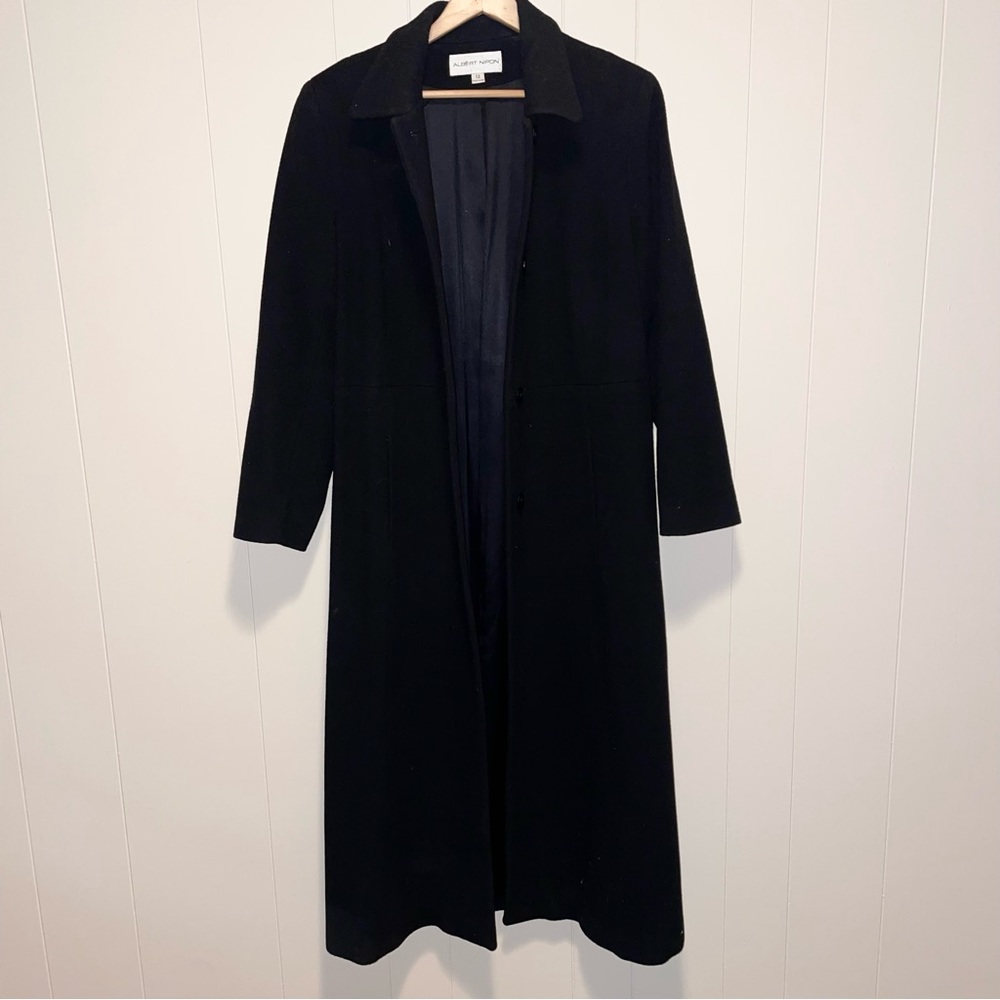 Albert Nipon Long Line Black Wool & Cashmere Coat - image 2